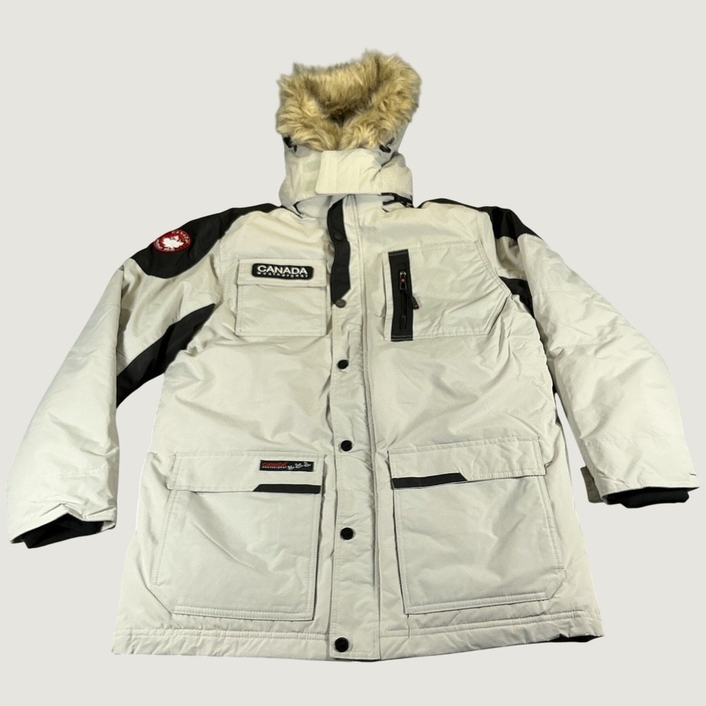Canada Weather Gear Womens M Parka Jacket Stone Faux Fur Hood Insulated NWT
